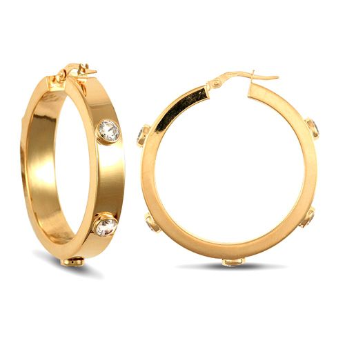 9ct Yellow Gold Hoop Earrings With Cubic Zirconia Stones