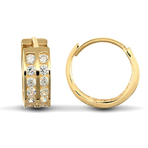9ct Yellow Gold Huggie Earrings With Cubic Zirconia Stones