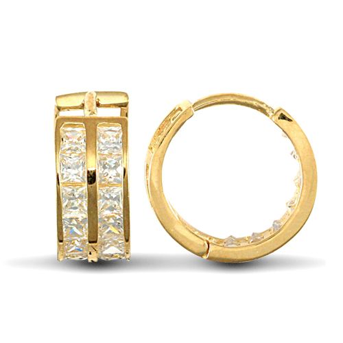 9ct Yellow Gold Huggie Earrings With Cubic Zirconia Stones