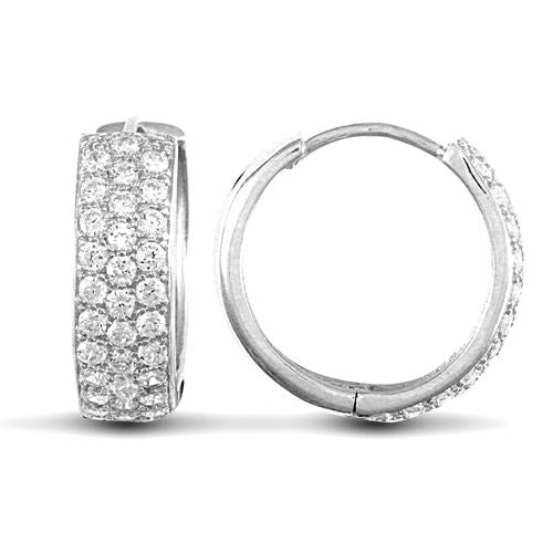 9ct White Gold Huggie Earrings With Cubic Zirconia Stones