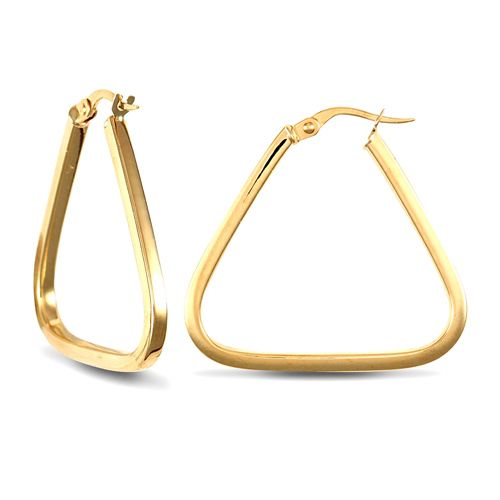 9ct Yellow Square Tube Triangle Shape Hoop Earrings