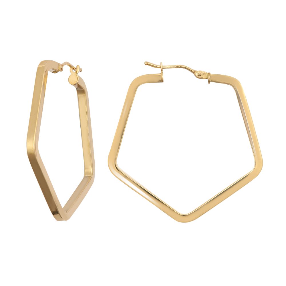 9ct Yellow Square Tube Hexagon Shape Hoop Earrings