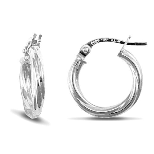 9ct White Gold Twist Hoop Earrings