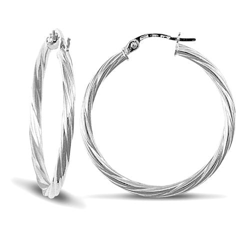 JER561D | 9ct White Gold Twist Hoop Earrings