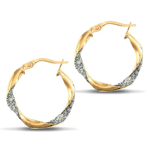 9ct Yellow And White Gold Plain And Frost Hoop Earrings