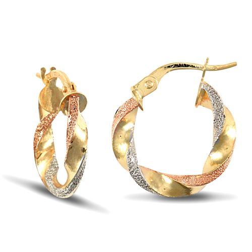 9ct 3 Coloured Gold Hoop Earrings