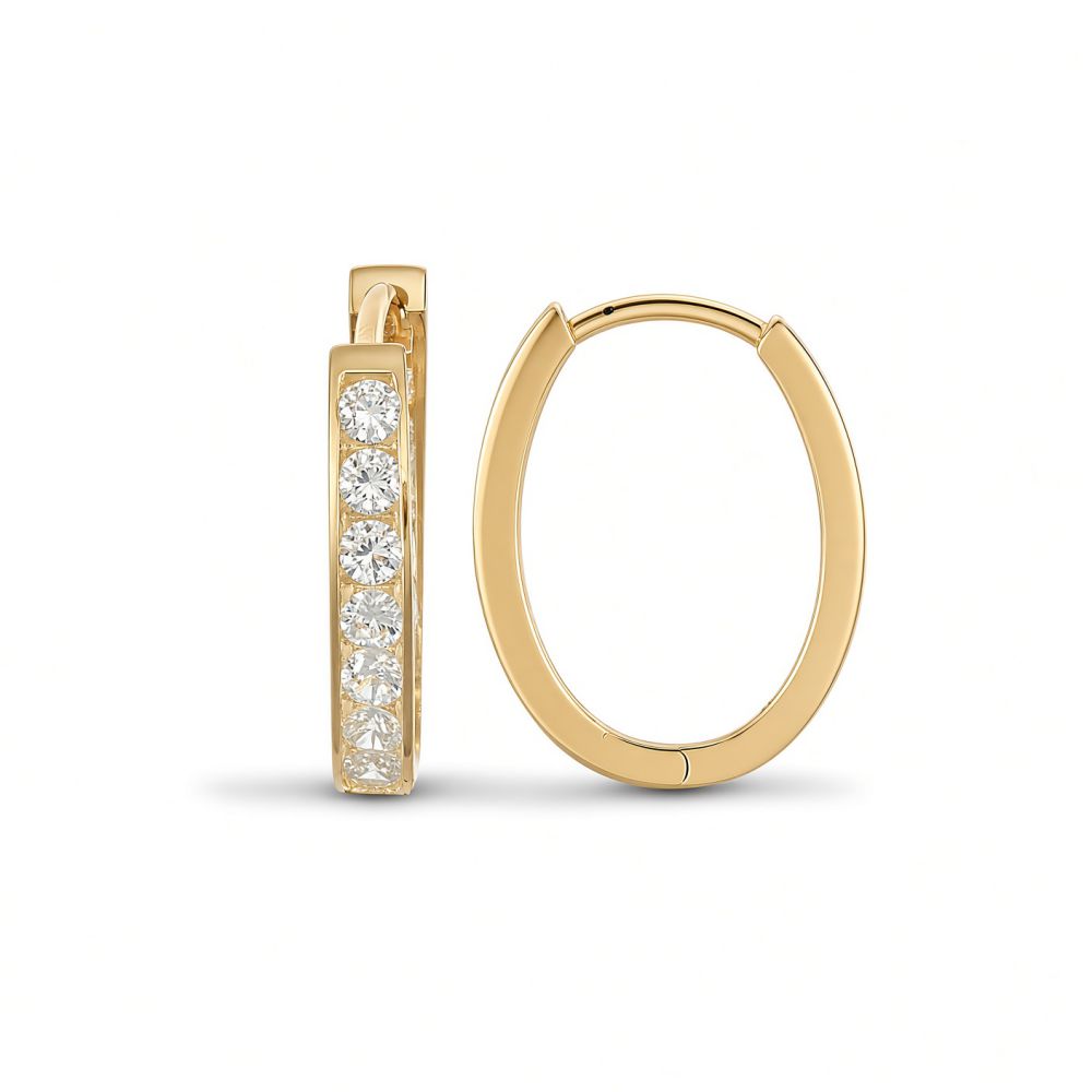 9ct Gold Cubic Zirconia Set Oval Huggie Earrings