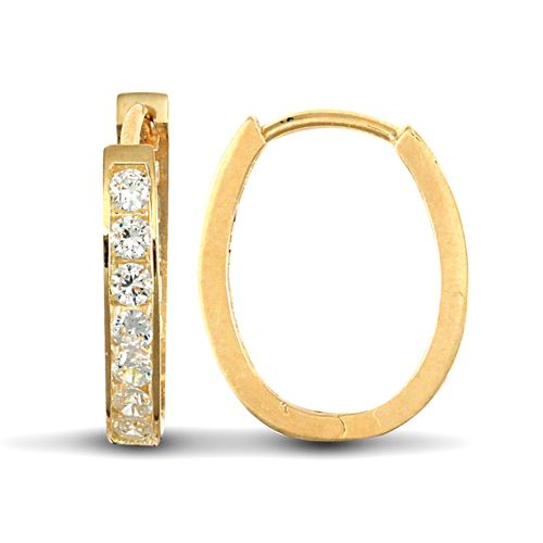 JER714 | 9ct Yellow Gold Cubic Zirconia Set Oval Huggie Earrings