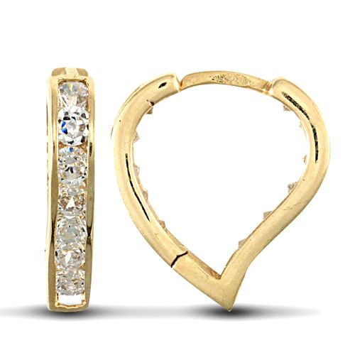 JER716 | 9ct Yellow Gold Cubic Zirconia Set Heart Huggie Earrings