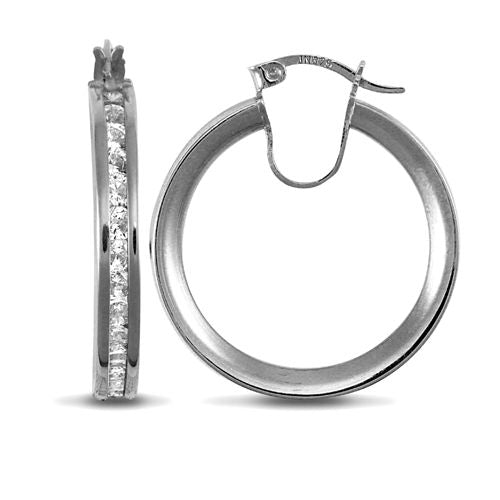 JER718B | 9ct White Gold Channel Set Cubic Zirconia Hoop Earrings