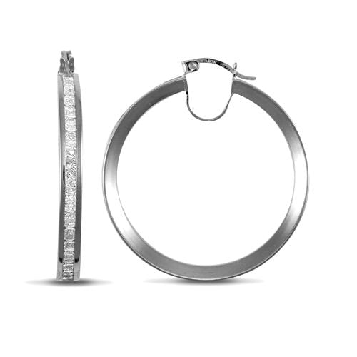 9ct White Gold Channel Set Cubic Zirconia Hoop Earrings