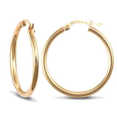 9ct Yellow Gold Ultra Light Plain Hoop Earrings