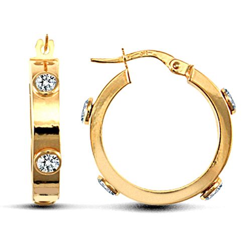 JER725A | 9ct Yellow Gold CZ Set Hoop Earrings