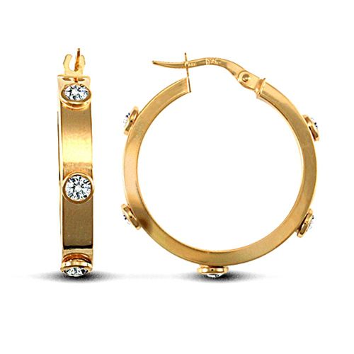 JER725B | 9ct Yellow Gold CZ Set Hoop Earrings