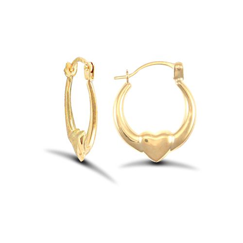 9ct Yellow Gold Heart Creole Earrings