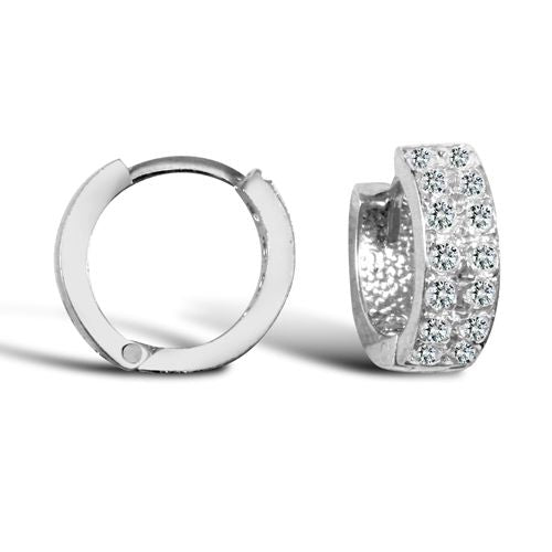 JER750 | 9ct White Gold Cubic Zirconia Huggie Earrings