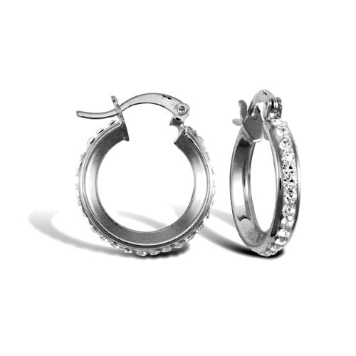 JER754B | 9ct White Gold Cubic Zirconia Hoop Earrings