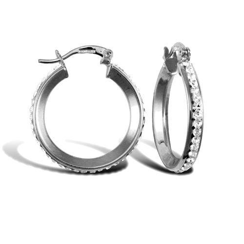 JER754C | 9ct White Gold Cubic Zirconia Hoop Earrings