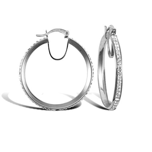 JER754D | 9ct White Gold Cubic Zirconia Hoop Earrings