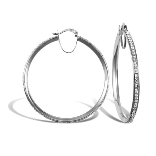 JER754E | 9ct White Gold Cubic Zirconia Hoop Earrings