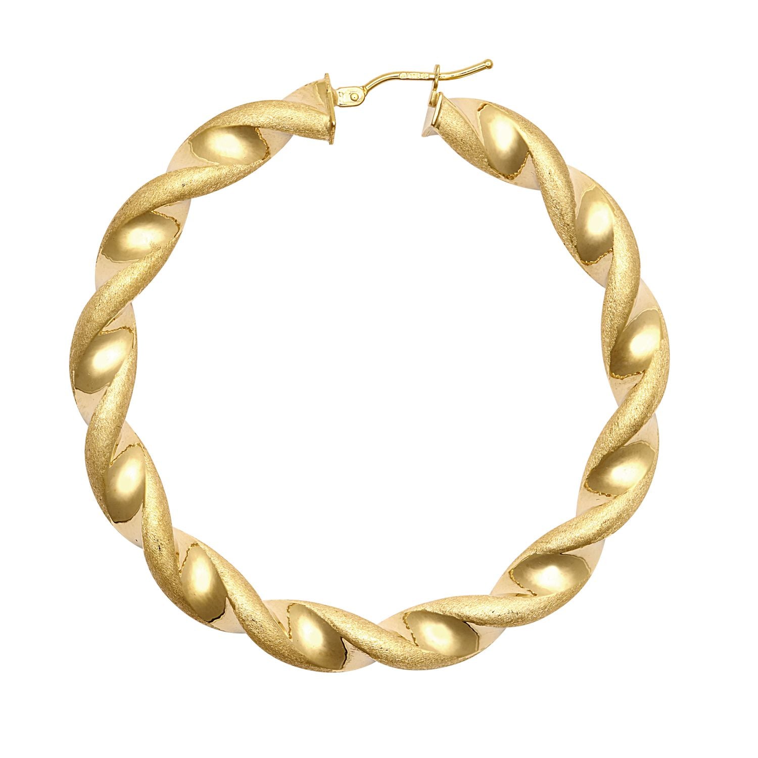 9ct Yellow Gold Polished & Frosted Twist Hoop Earring