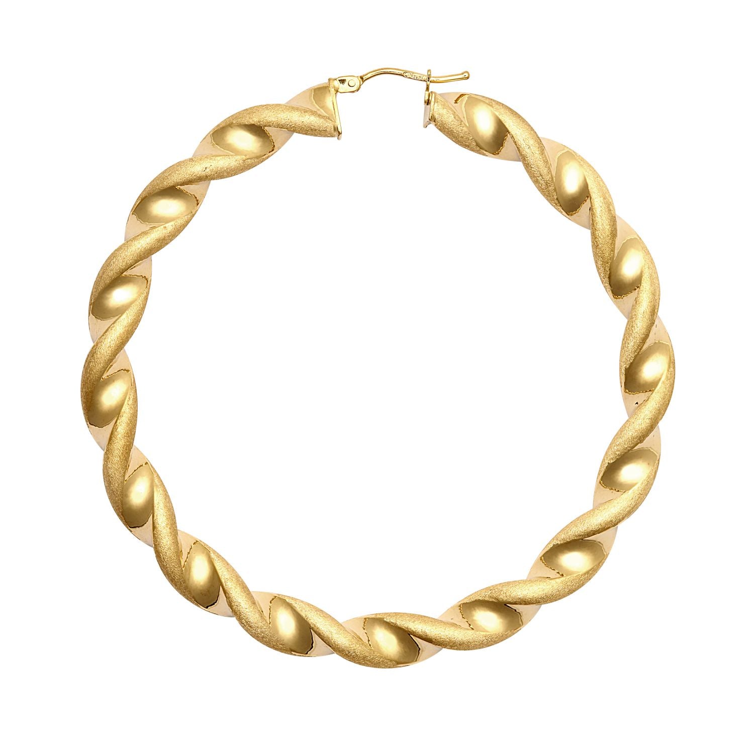 9ct Yellow Gold Polished & Frosted Twist Hoop Earring