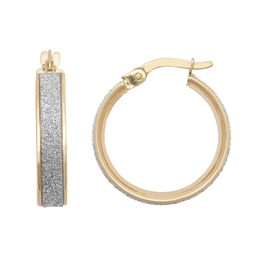 JER770B | 9ct Yellow Gold 15mm Moon Dust Hoop Earring