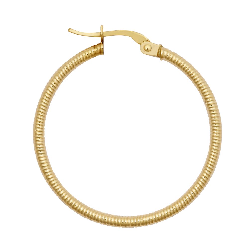 9ct Yellow Ribbed Polished hoop earring