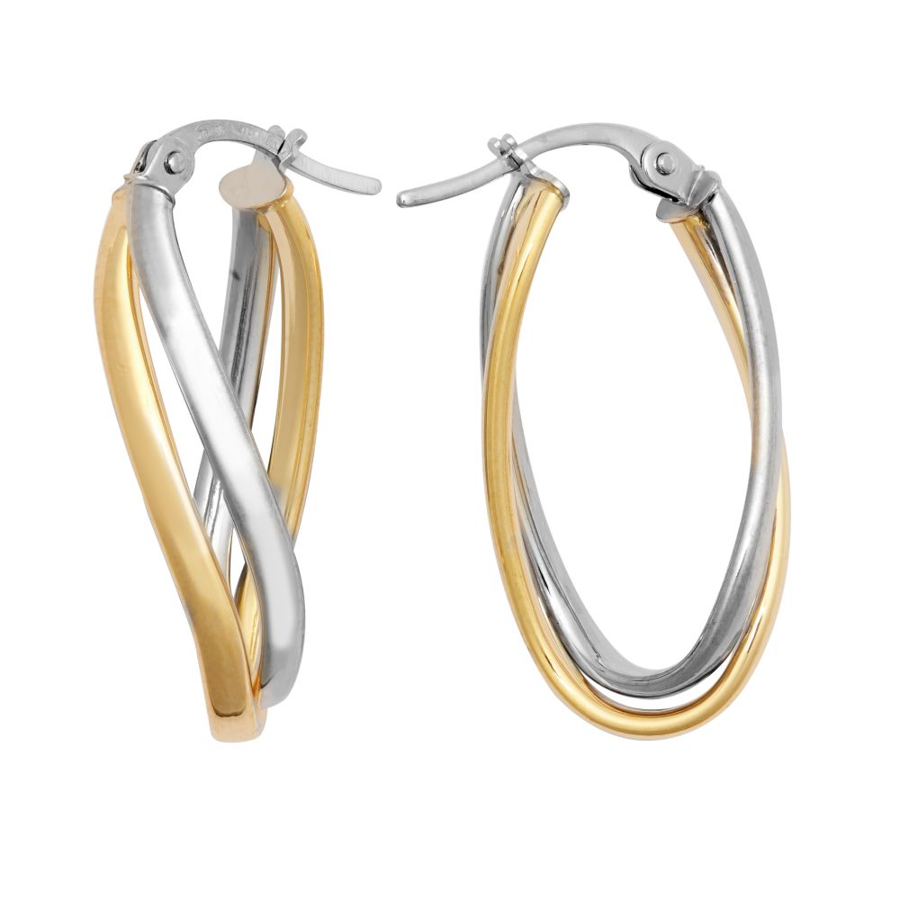 9ct Yellow & White Double Oval Hoop Earring