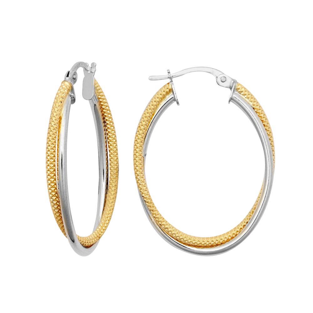 9ct Yellow & White Double Oval Hoop Earring