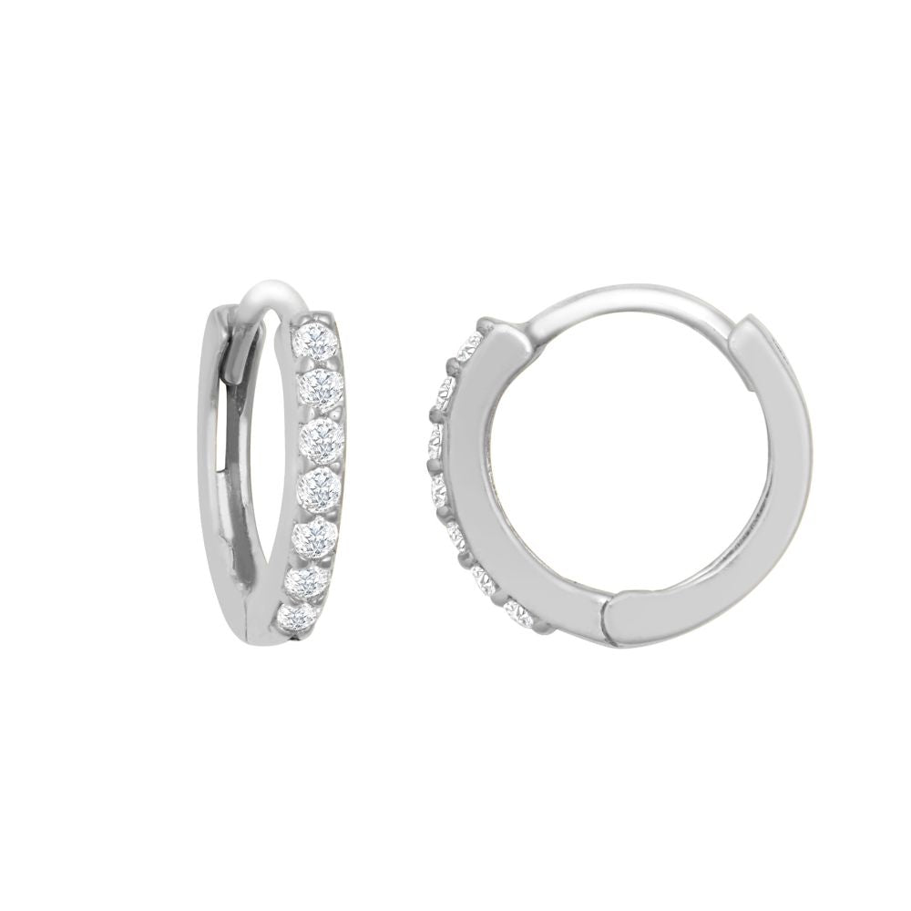 JER813 | 9ct White Gold CZ Set 10mm Huggie Earrings