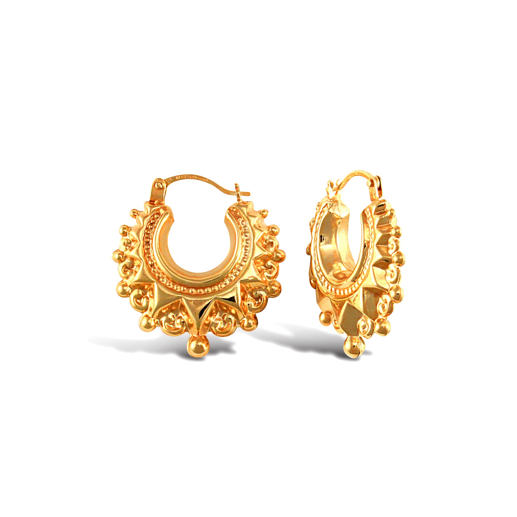 JER829 | 9ct yellow gold star patterned creole earrings