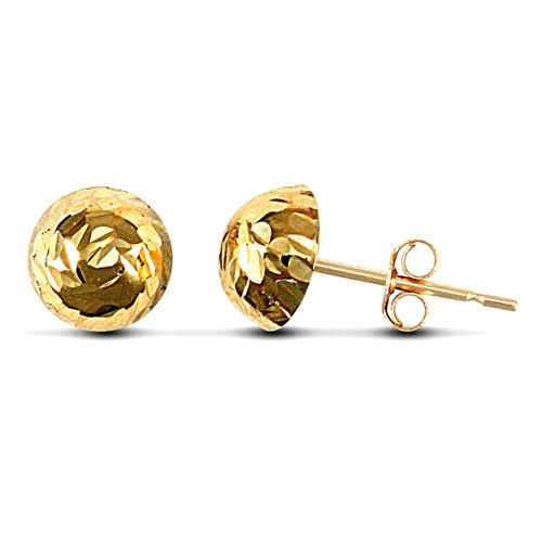 9ct Yellow Gold Diamond Cut Half Ball Studs