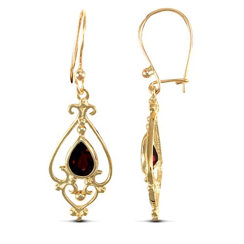 9ct Yellow Gold Garnet Drop Earrings