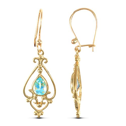 JES120 | 9ct Yellow Gold Blue Topaz Drop Earrings