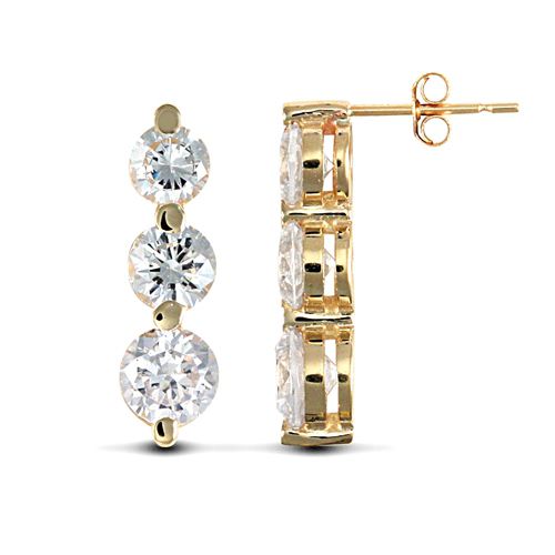 JES191 | 9ct Yellow Gold 3 Stone Cubic Zirconia Drop Stud Earrings