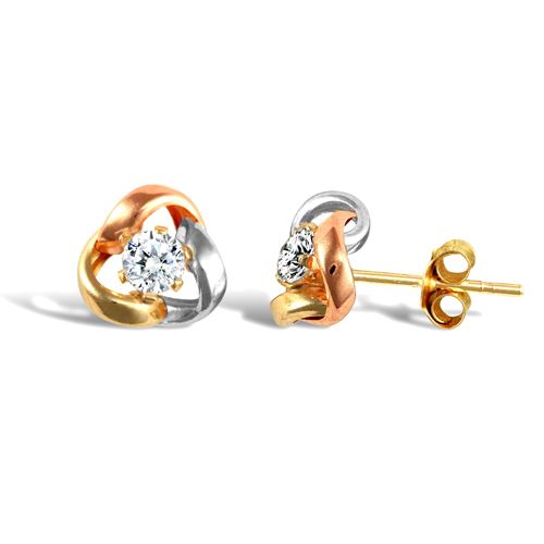 JES322 | 9ct Three-Colour Gold Cubic Zirconia Knot Studs