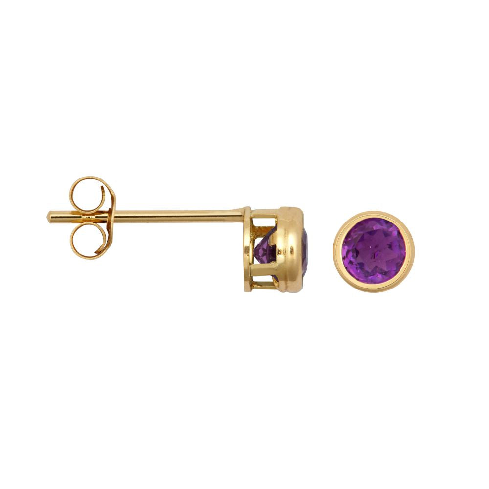 JES356 | 9ct Yellow Rub-over Set Amethyst Stud Earrings