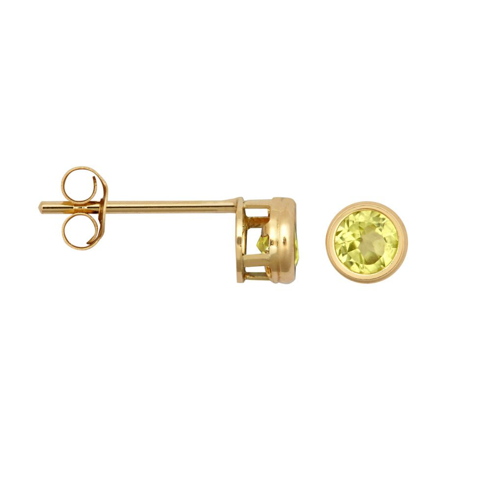 9ct Yellow Rub-Over Set Peridot Stud Earrings