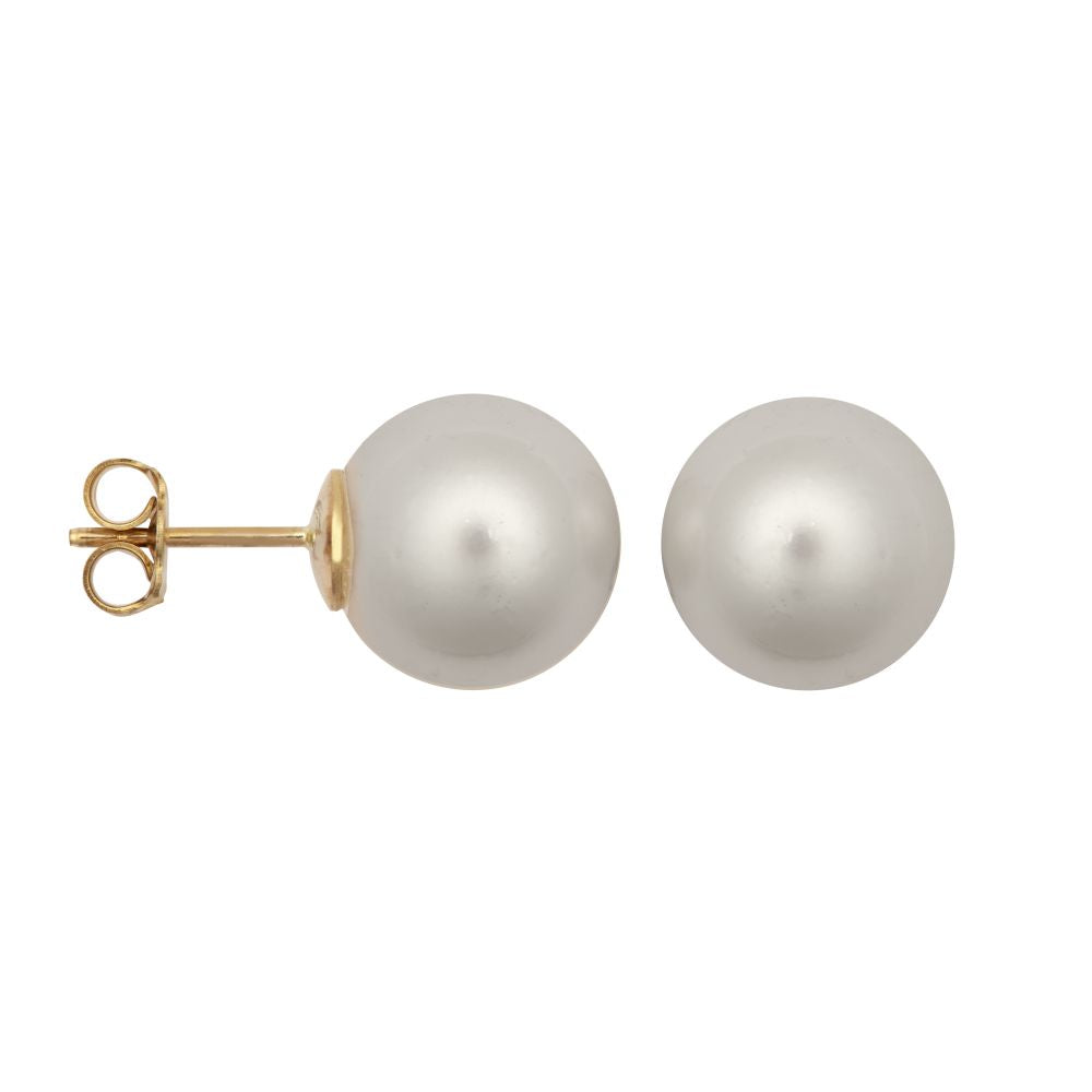 JES367 | 12 - 13mm South Sea Pearl Stud Earrings - 9ct Yellow Fittings