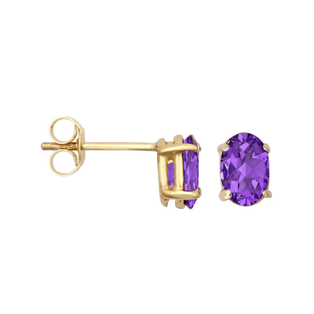 JES369 | 9ct Yellow Gold 6x4 Amethyst Stud Earrings