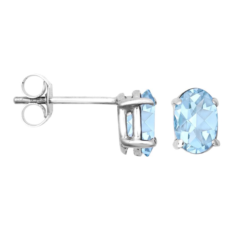 JES370 | 9ct White Gold 6x4 Blue Topaz Stud Earrings