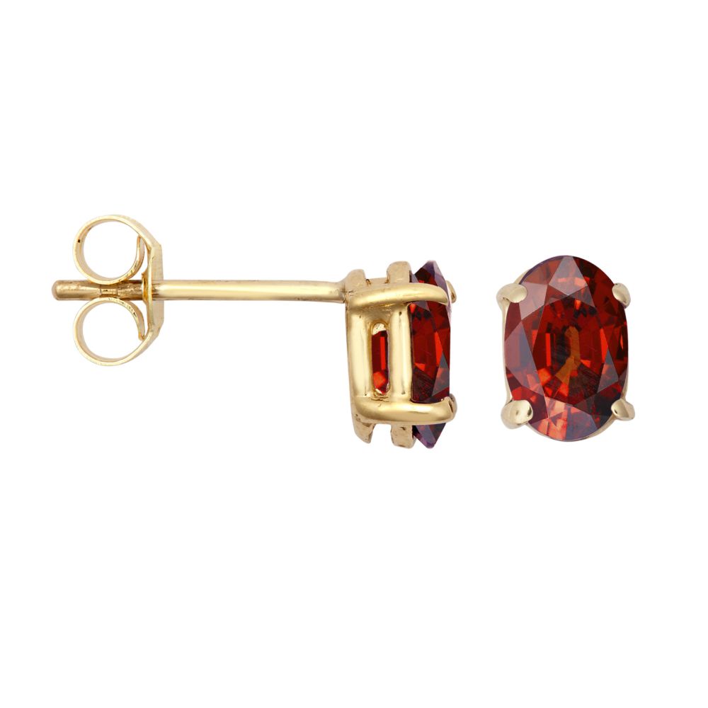 JES372 | 9ct Yellow Gold 6x4 Garnet Stud Earrings