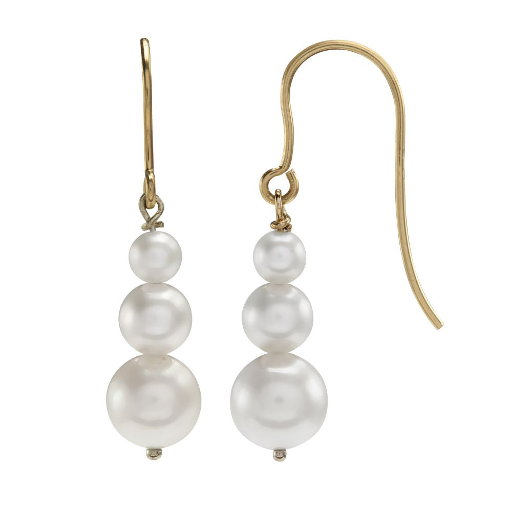 9ct Yellow Gold Freshwater Pearl Trilogy Drop Earrings