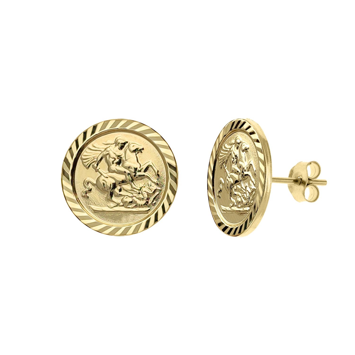 9ct Yellow 10mm St George & Dragon Stud Earrings