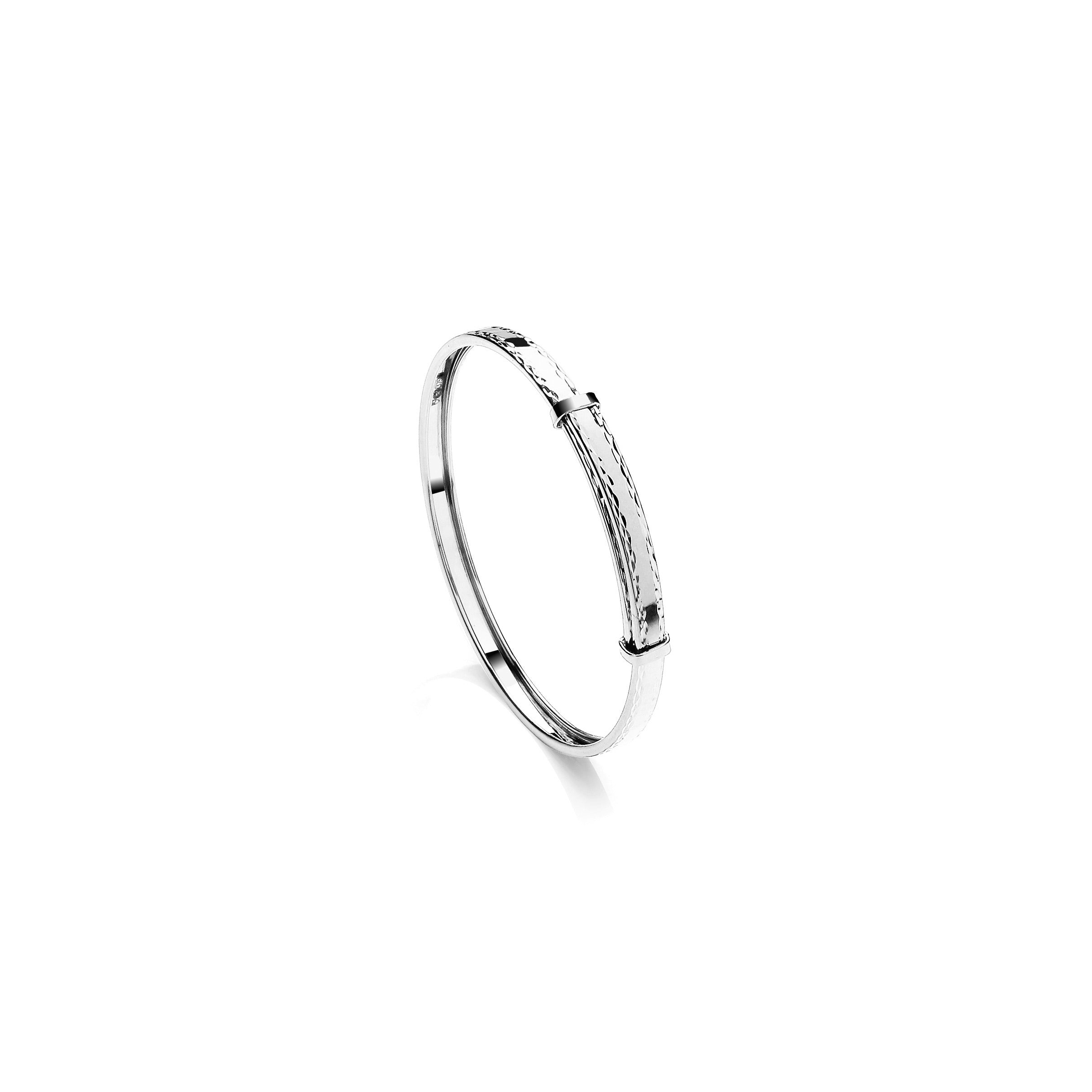 JKB112 | 9ct White Gold Childs 3mm Diamond Cut Expandable Bangle