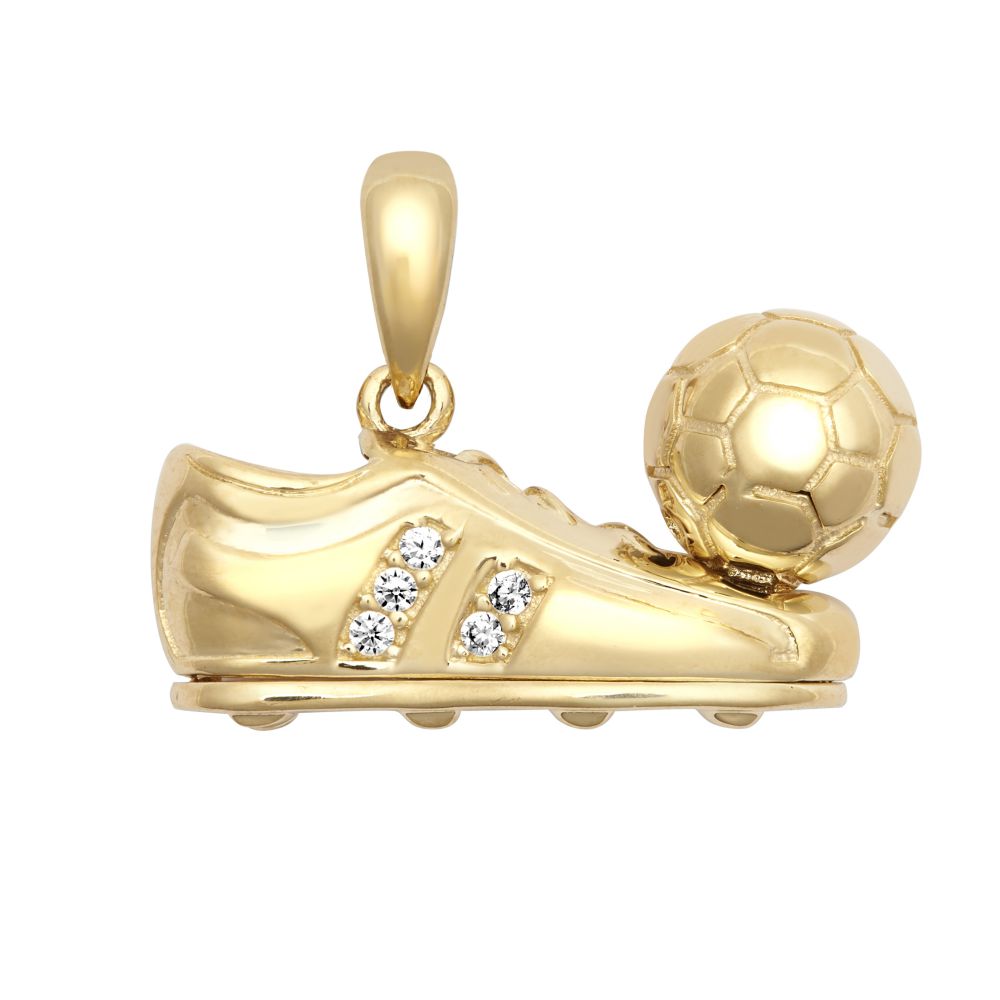 9ct Yellow Gold Cubic Zirconia set football + football boot pendant