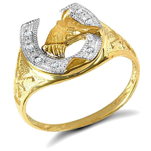 9ct Yellow Gold Cubic Zirconia Horse Shoe Ring