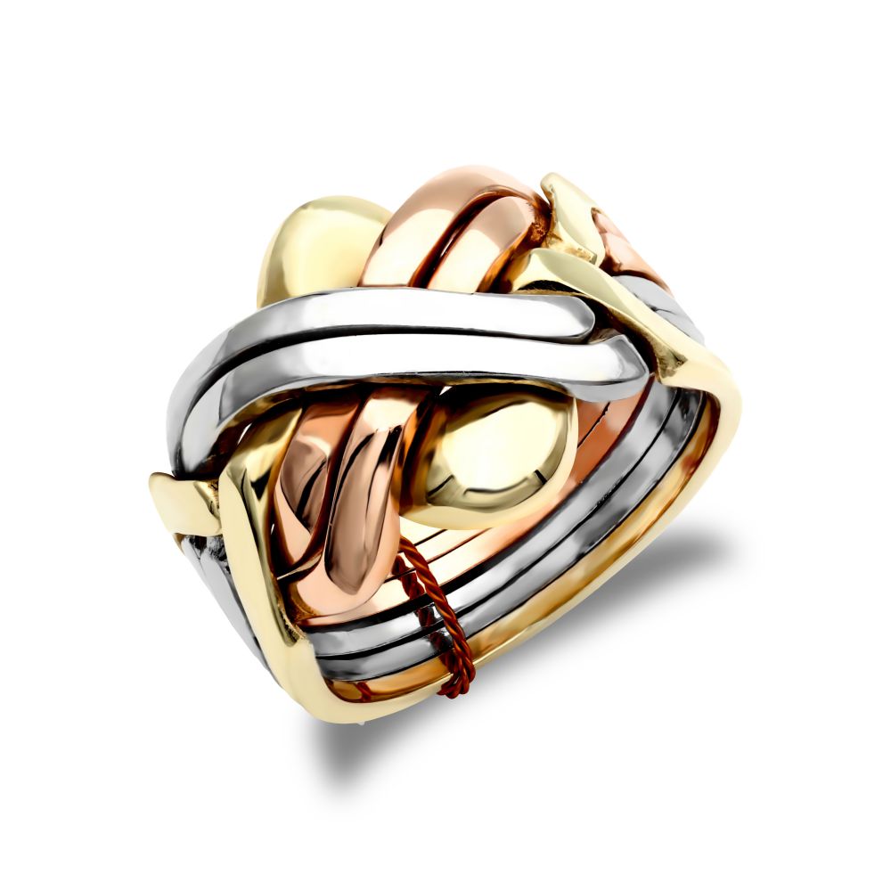 9ct 3 Colour Gold 6 Piece Puzzle Ring