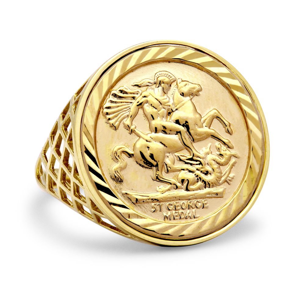 JRN166 | 9ct Yellow Gold Full St George Ring